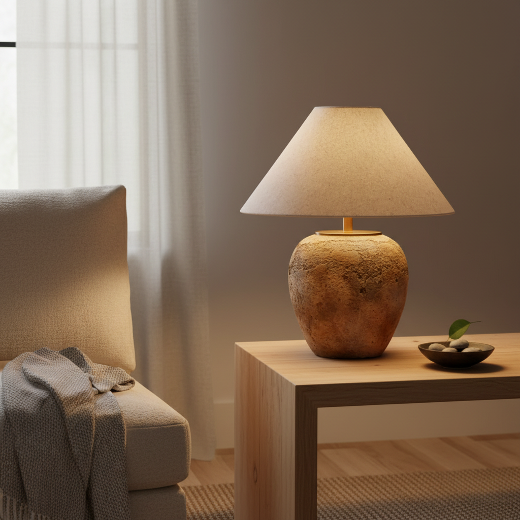 Lampe en céramique dans un intérieur japandi